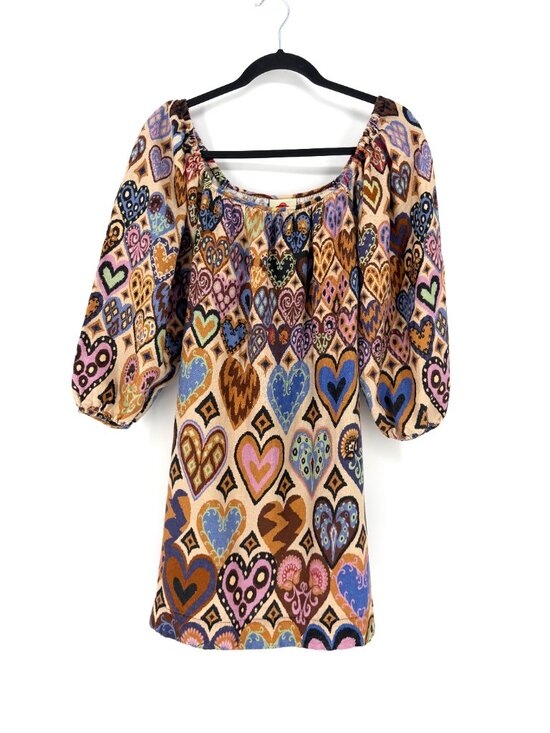 FARM Rio Dresses & Skirts - FARM Rio Ikat Heart 100% Linen Puff Sleeve Mini Dress Size L